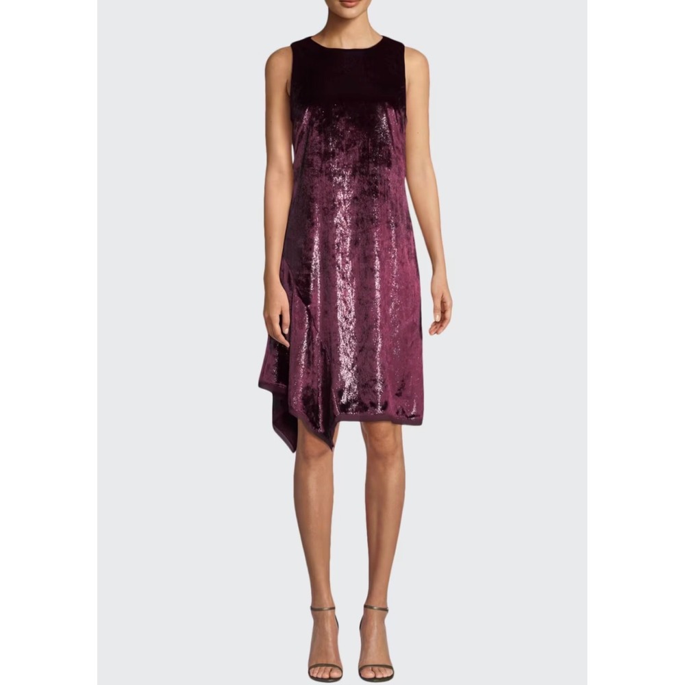 Elie Tahari Dress Asymmetrical Velvet Tinsel Sleeveless Maroon NWT Luxury Chic